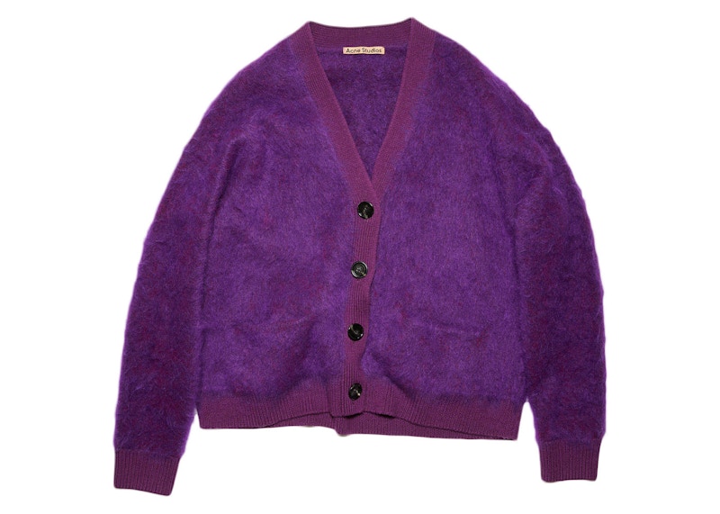 Acne Studios Mohair Fluffy Wool Cardigan Violet Purple Men's