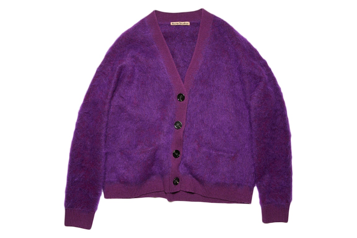 Pre-owned Acne Studios Mohair Fluffy Wool Cardigan Violet Purple