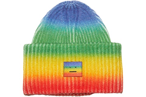 Acne Studios Rainbow Knit Beanie Hat Coral Red/Green SS22 US