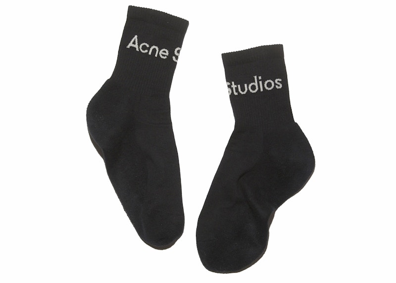 Pre-owned Acne Studios Ribbed Logo Socks In Black/ivory In Multi