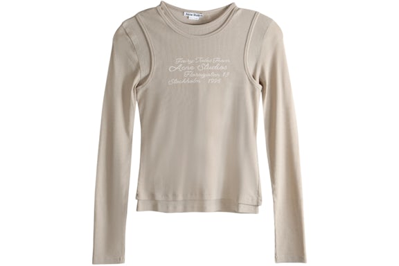 T-shirt à logo superposé Acne Studios pour femme 6, beige avoine