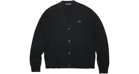 Acne Studios Wool Face Patch V Neck Cardigan Sweater Black