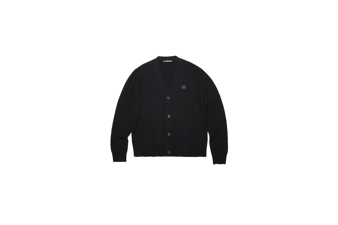 Pre-owned Acne Studios Wool Face Patch V Neck Cardigan Sweater Black