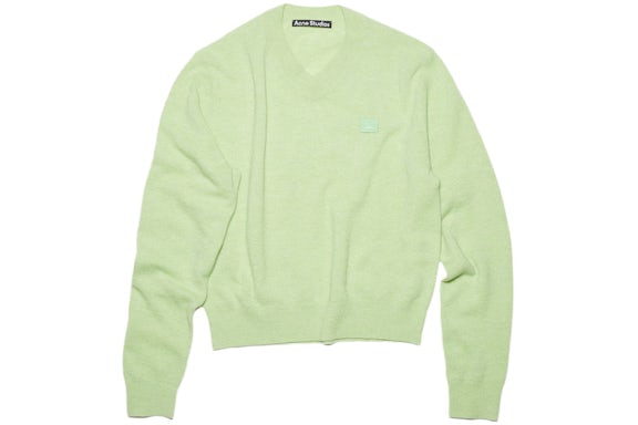 Acne Studios Wool V Neck Sweater Pale Green Melange