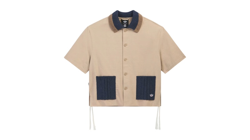 Men's Adidas CLOT Short Sleeve Guayabera By Edison Chen Shirt in Warm Sandstone