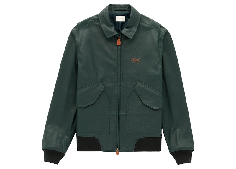 Aime Leon Dore Chainstitch Leather Bomber Jacket Green メンズ 