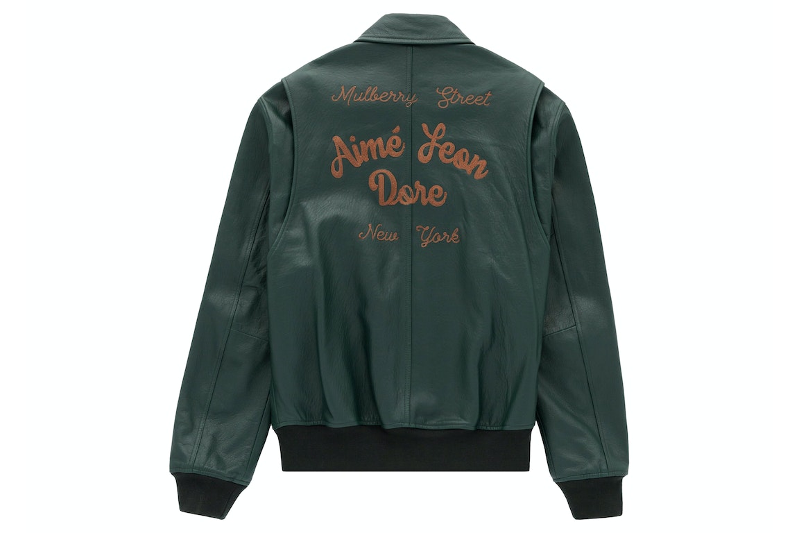 Pre-owned Aimé Leon Dore Aime Leon Dore Chainstitch Leather Bomber Jacket Green