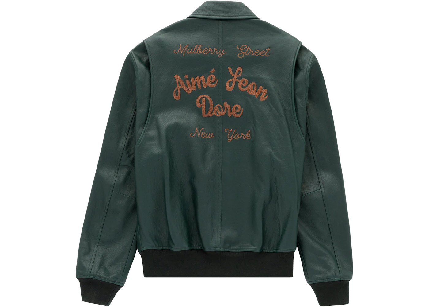 Aime Leon Dore Chainstitch Leather Bomber Jacket Green Men's - FW21 - US