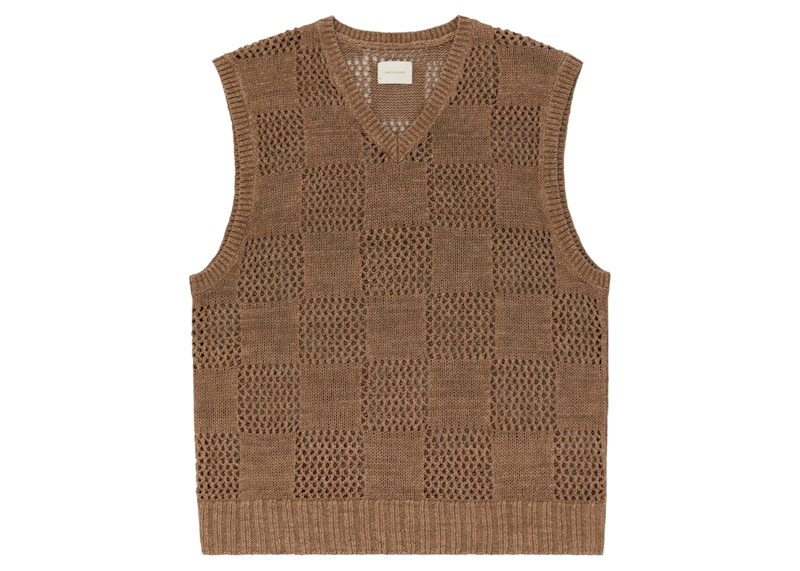 Pre-owned Aimé Leon Dore Men's Aime Leon Dore Checkered Linen Vest In Brown