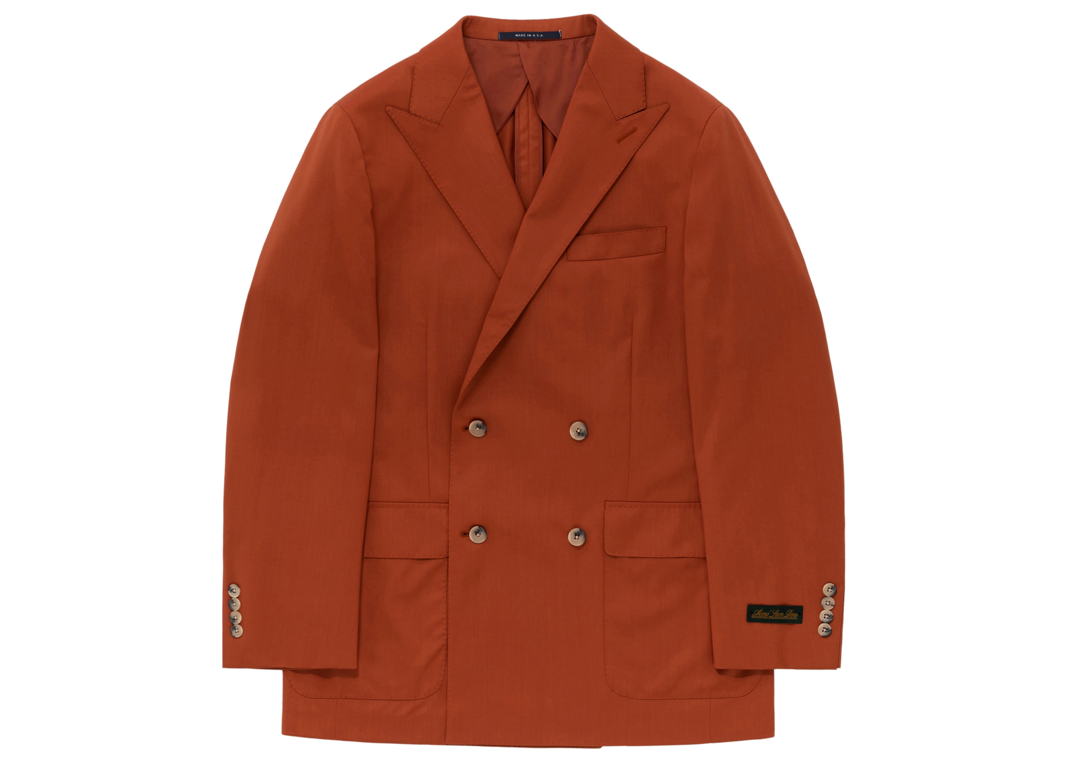 Aime Leon Dore Double-Breasted Tropical Wool Suit Jacket Orange 