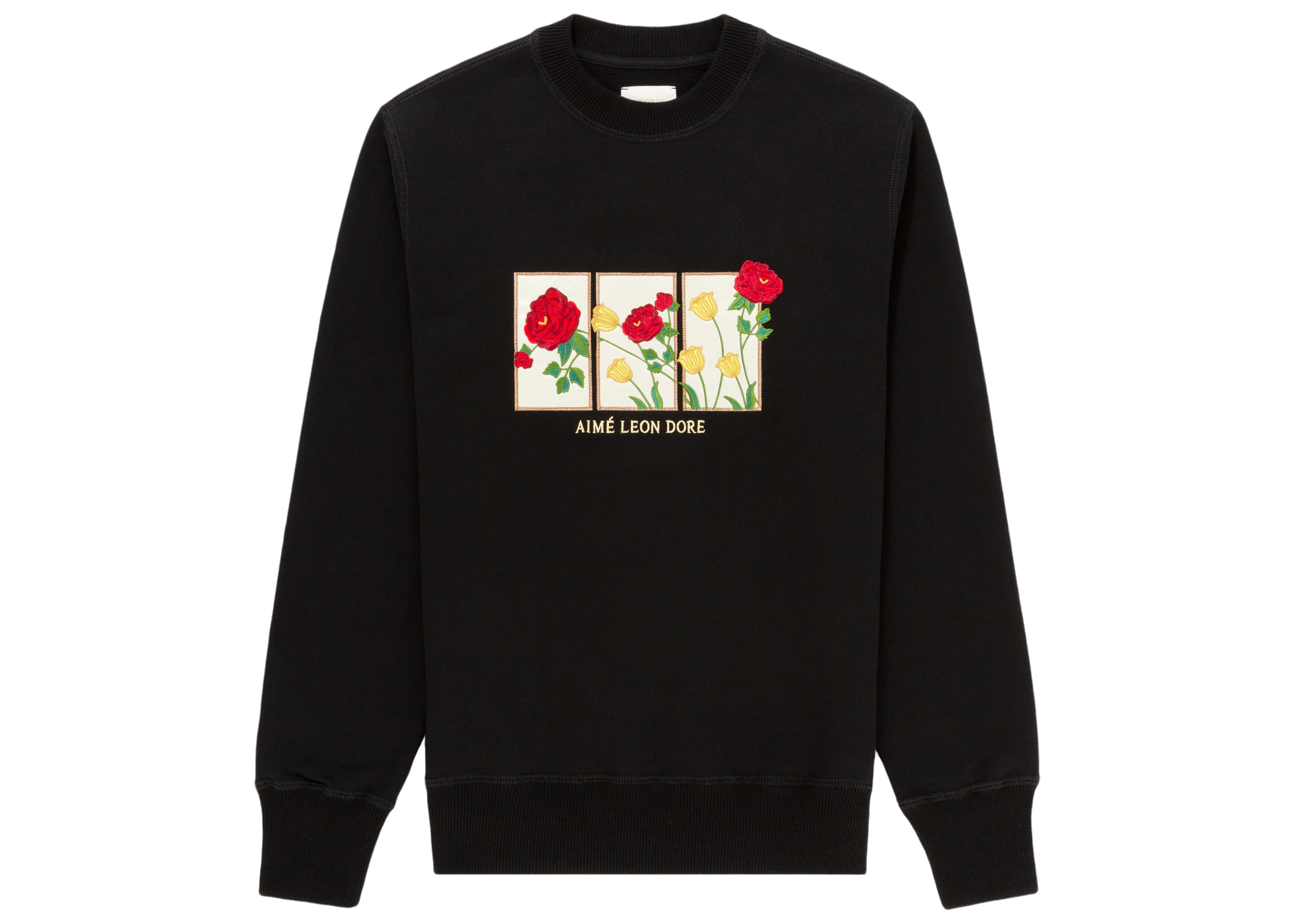 Aime Leon Dore Floral Motif Crewneck Sweatshirt Black   SS Men's