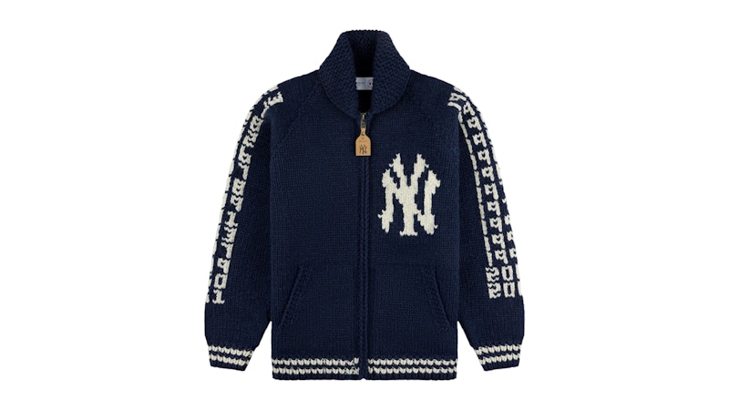 Pre-owned Aimé Leon Dore Men's Aime Leon Dore Yankees Handknit Sweater In Navy Blue/white In Multi