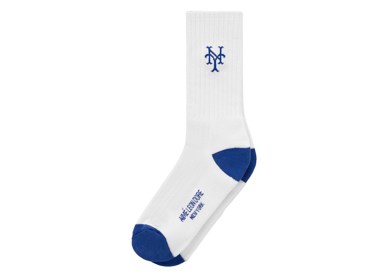 Pre-owned Aimé Leon Dore Men's Aime Leon Dore X New York Mets Crew Sock In White/navy Blue