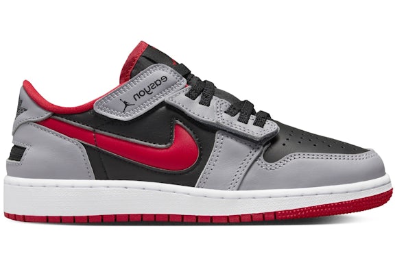 Jordan 1 Low FlyEase Black Cement Grey White Fire Red (GS)