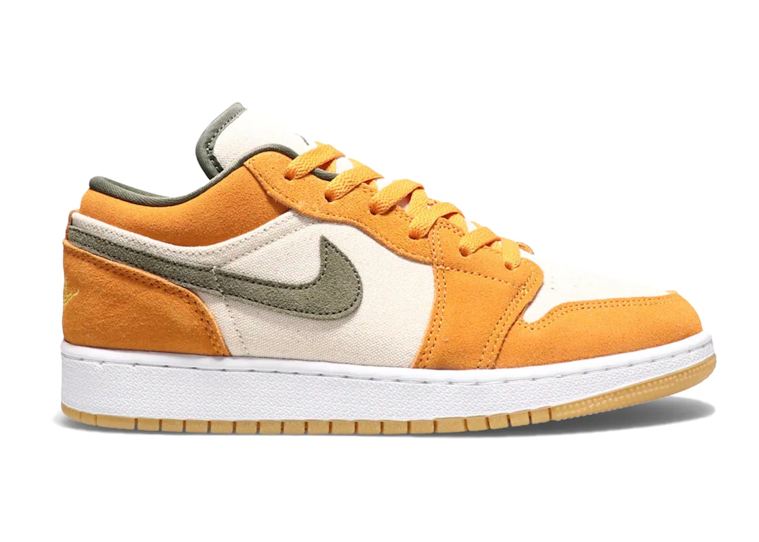 Pre-owned Jordan 1 Low Light Curry (gs) In White/medium Olive/light Curry