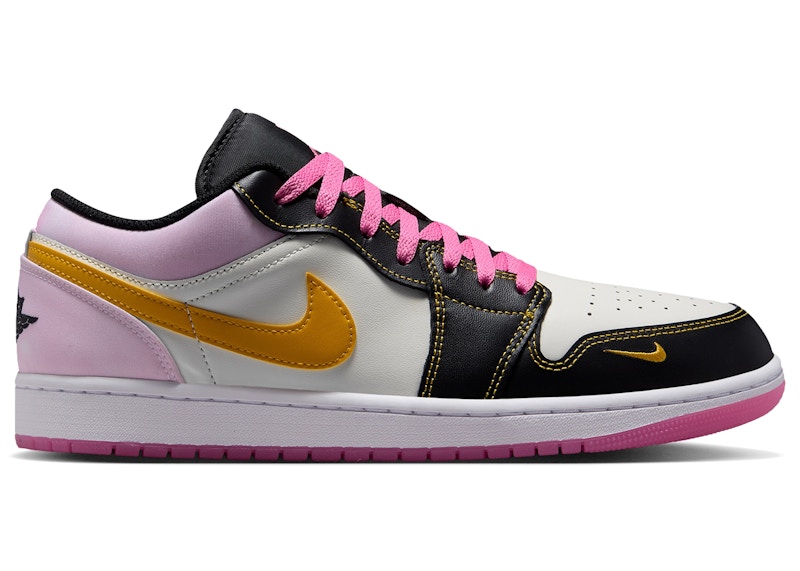Men's Jordan 1 Low SE University Gold Sneakers in Black/Sail/Pinksicle (IV2442-010)