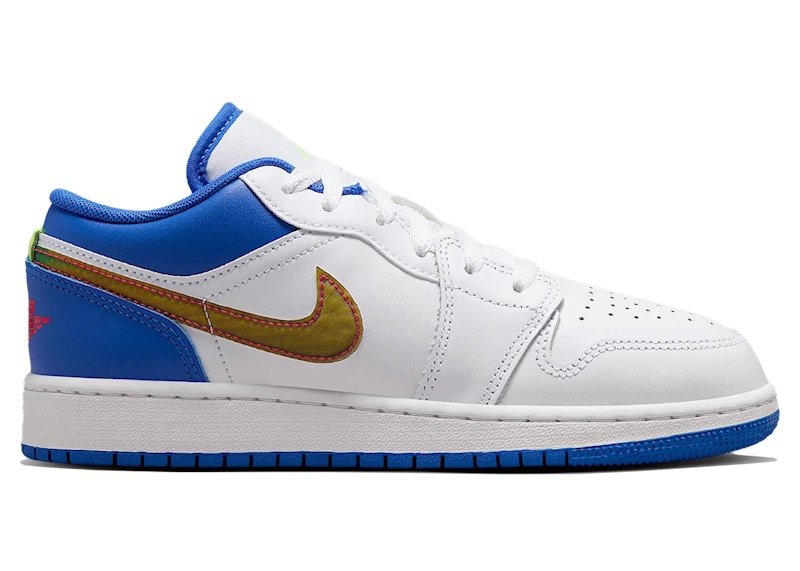 Jordan 1 Low SE White Hyper Royal Iridescent Swooshes (GS