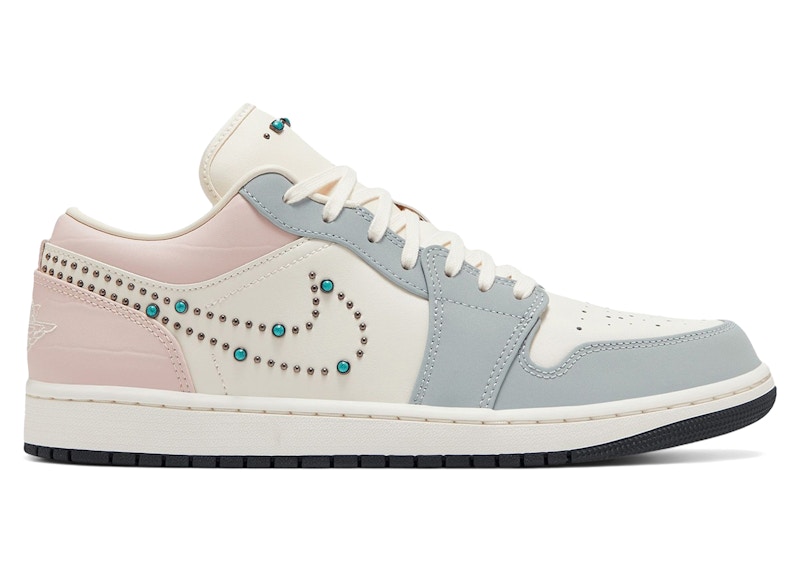 Pre-owned Jordan 1 Low Gem Studded Swoosh (women's) Sneakers In Soft Pearl/sail/mint Foam
