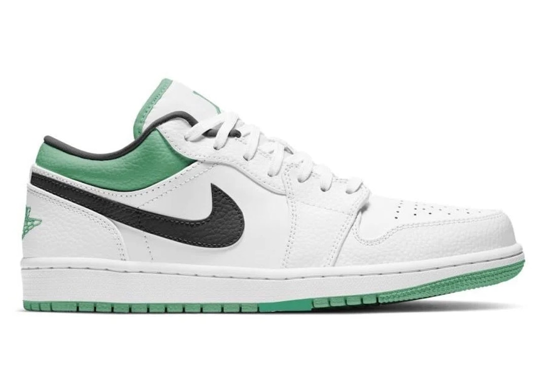 Pre-owned Jordan 1 Low White Lucky Green Tumbled Leather (gs) In White/stadium Green-black