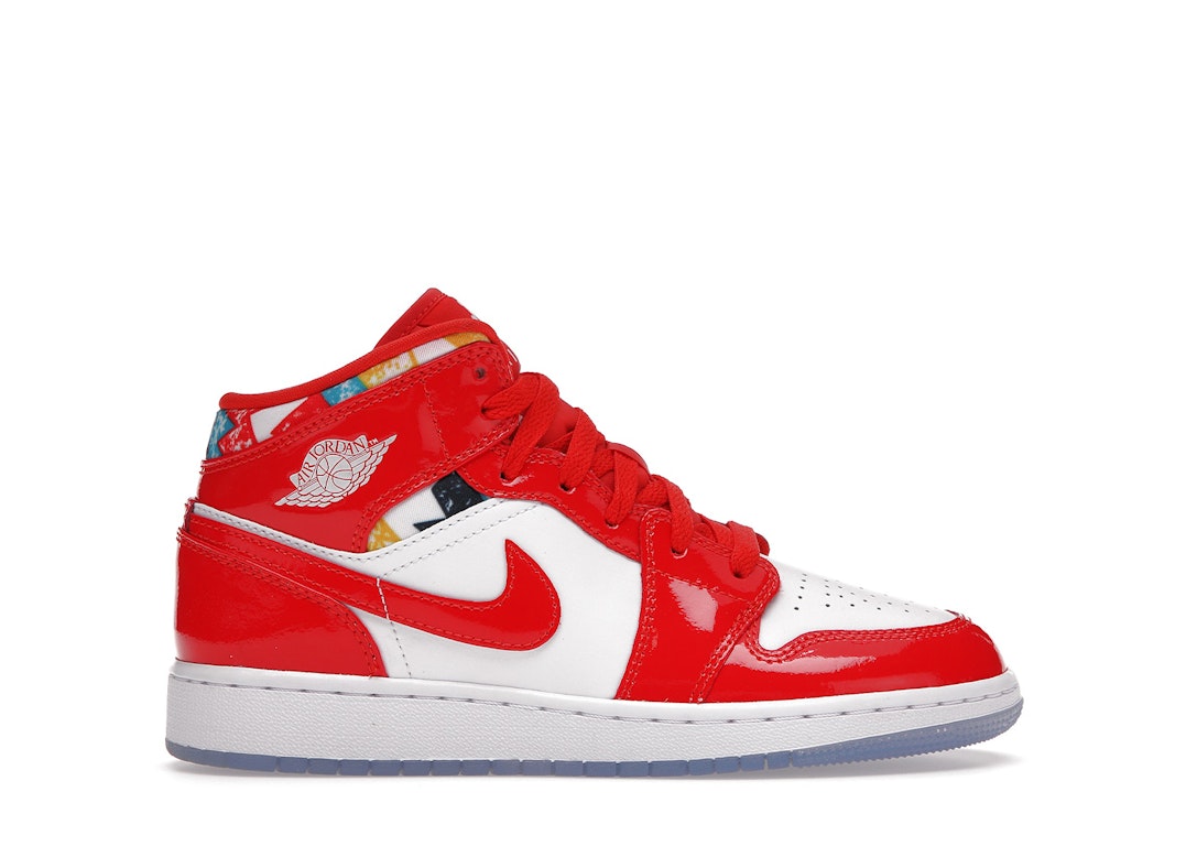 Pre-owned Jordan 1 Mid Barcelona Sweater Red Patent (gs) In Chile Red/white/pollen