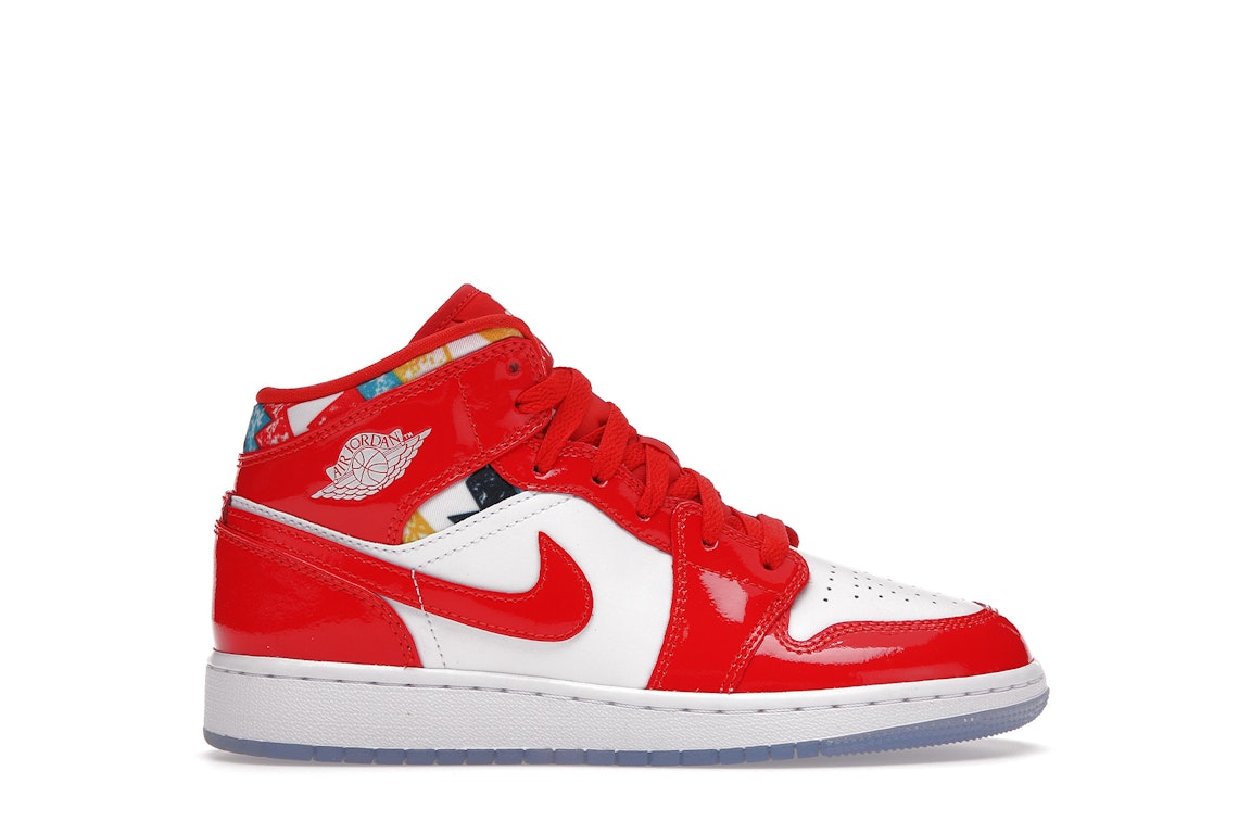 Pre-owned Jordan 1 Mid Barcelona Sweater Red Patent (gs) In Chile Red/white/pollen