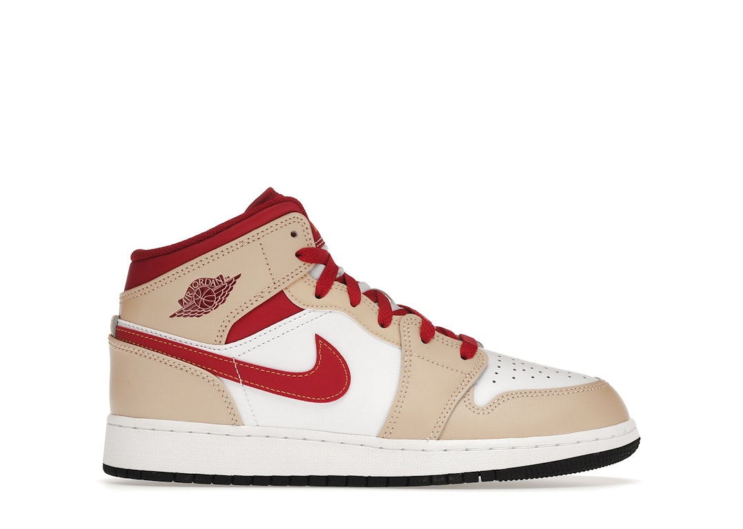 Pre-owned Jordan 1 Mid Light Curry Cardinal (gs) In White Onyx/white/cardinal Red