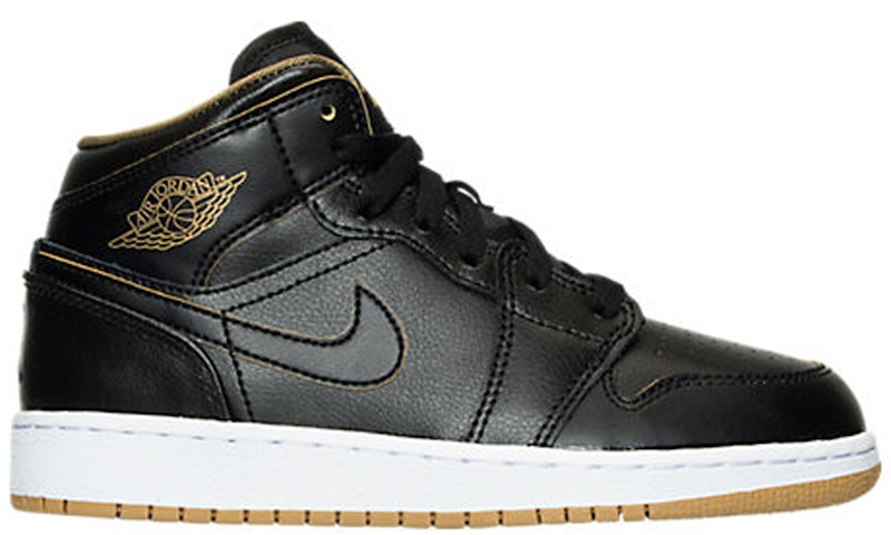 air jordan 1 mid black white gold