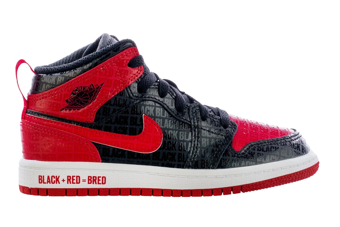 Pre-owned Jordan 1 Mid Black Red Bred (ps) In Black/red/white