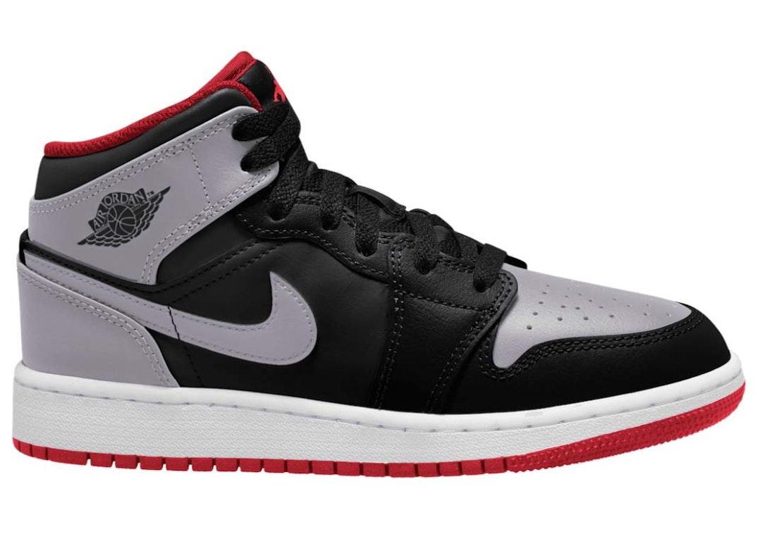 Pre-owned Jordan 1 Mid Bred Shadow (gs) In Black/fire Red/white