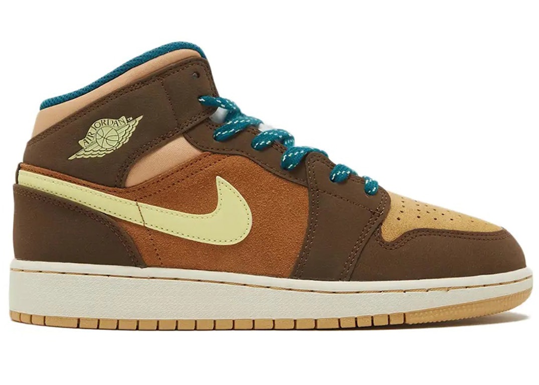 Pre-owned Jordan 1 Mid Cacao Wow (gs) In Cacao Wow/luminous Green-ale Brown-twine-sail-geode Teal