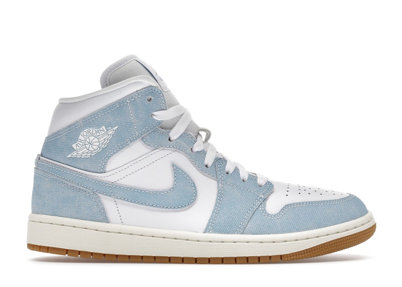 Jordan 1 Mid Denim (Women's) Sneakers in Light Blue/Sail/Gum (HQ2005-100)