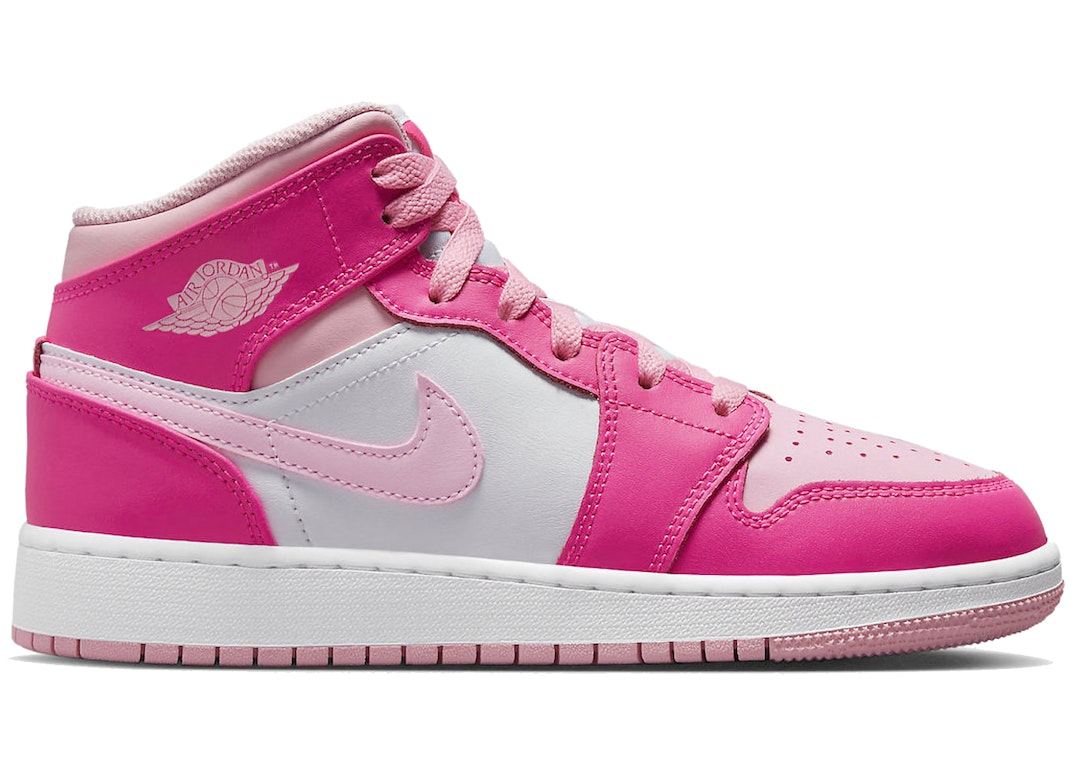 Pre-owned Jordan 1 Mid Fierce Pink (gs) In White/medium Soft Pink/fierce Pink