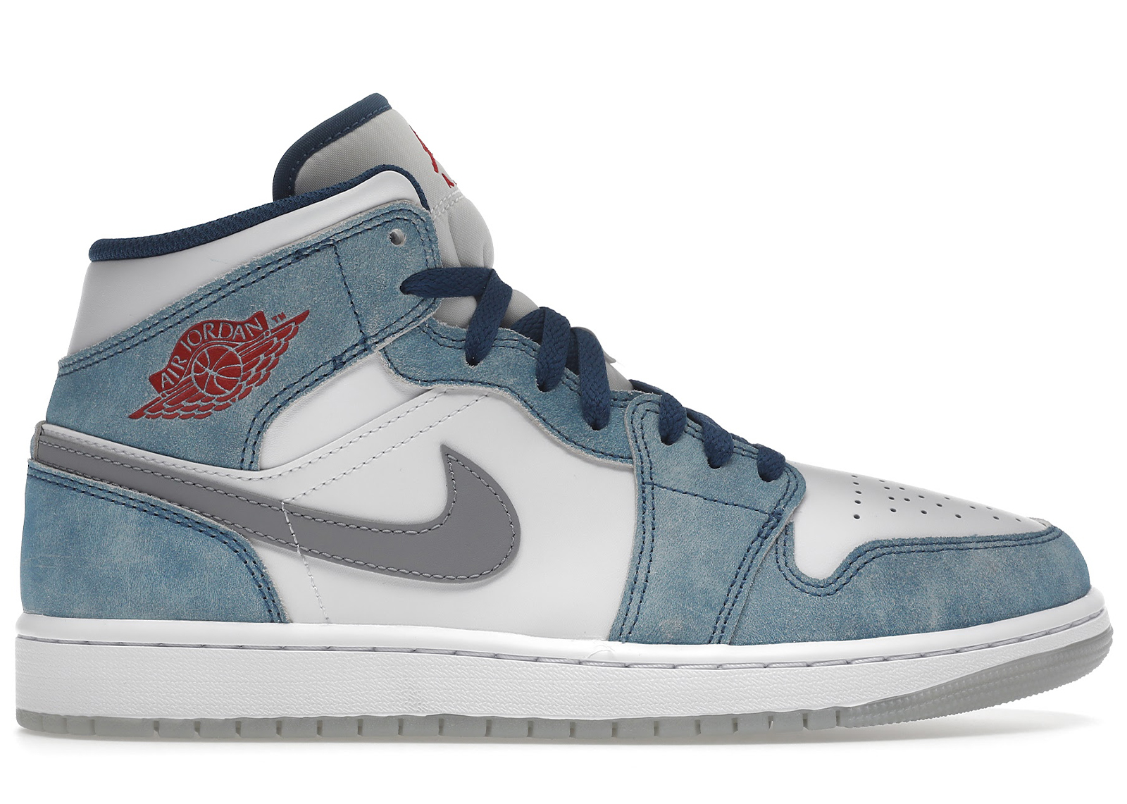 Jordan 1 Mid French Blue Fire Red 