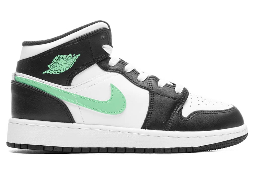 Pre-owned Jordan 1 Mid Green Glow (gs) In White/black/green Glow