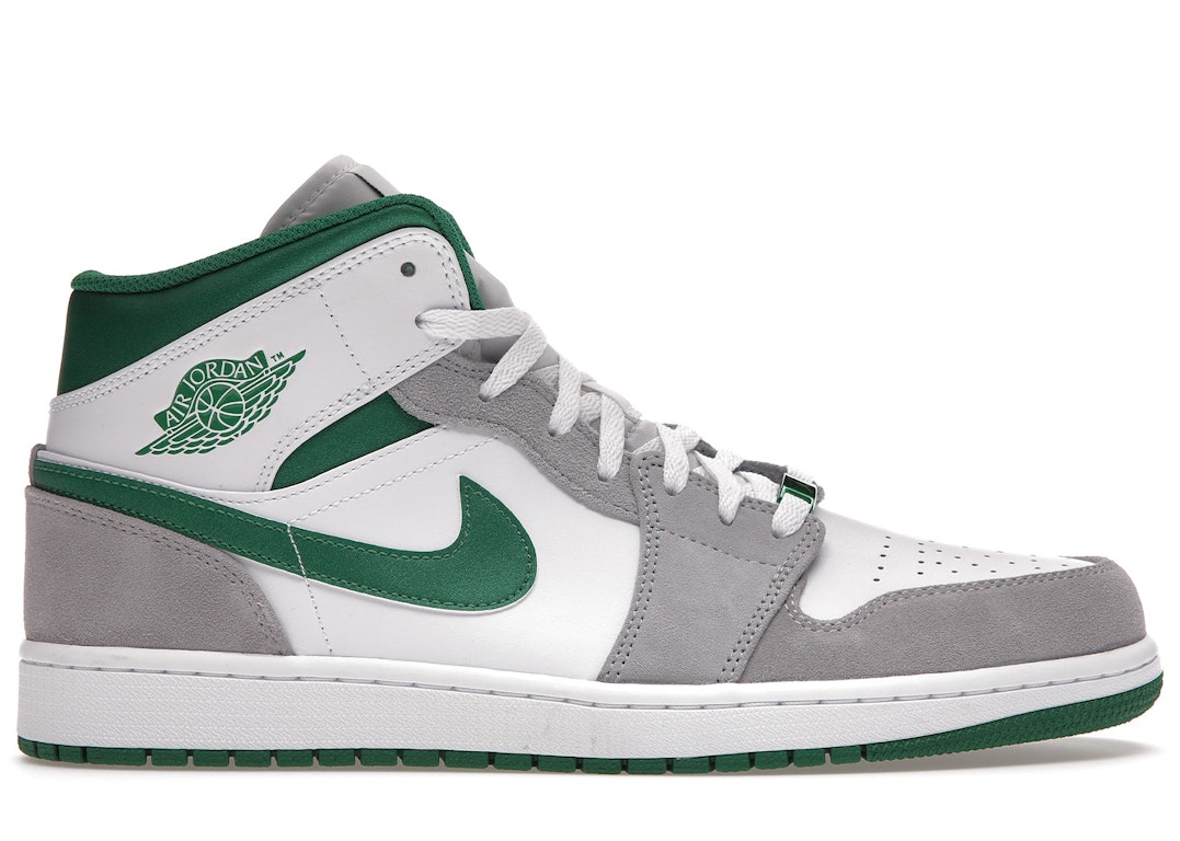Pre-owned Jordan 1 Mid Se Grey Green In White/neutral Grey-lucky Green