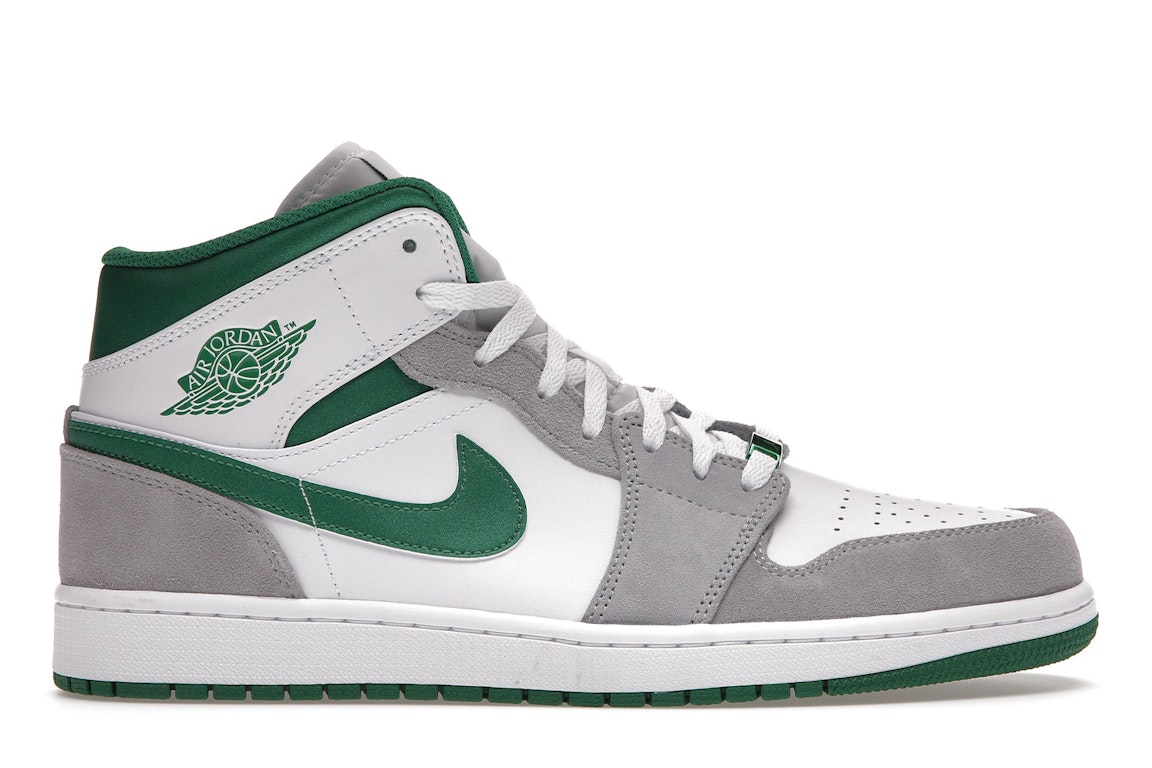 Pre-owned Jordan 1 Mid Se Grey Green In White/neutral Grey-lucky Green