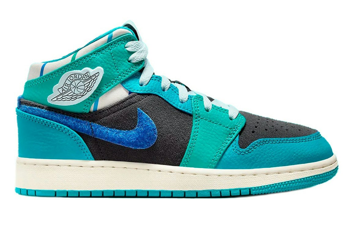 Pre-owned Jordan 1 Mid Inspired By The Greatest Aquatone (gs) In Anthracite/glacier Blue-aquatone