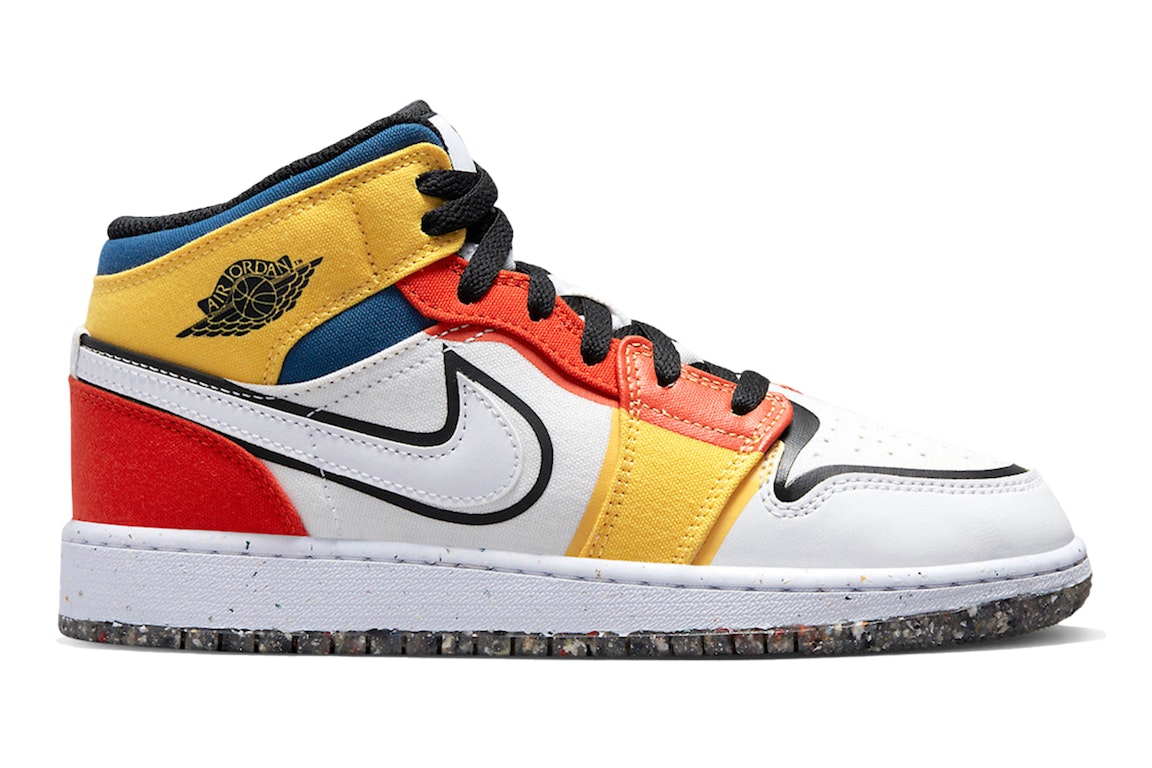Pre-owned Jordan 1 Mid Multi-color Canvas (gs) In White/black-picante Red-french Blue-topaz Gold