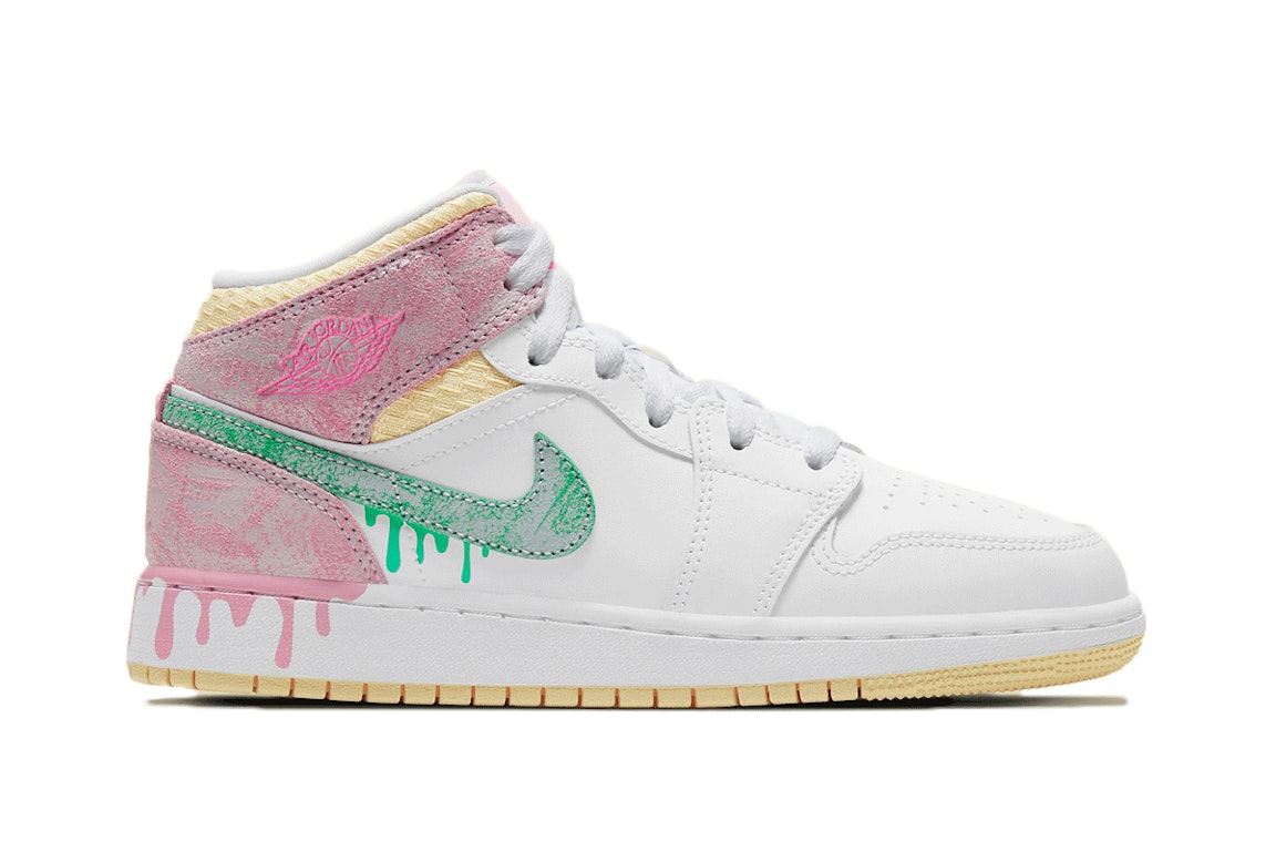 Pre-owned Jordan 1 Mid Paint Drip (ps) In White/green Glow-arctic Punch