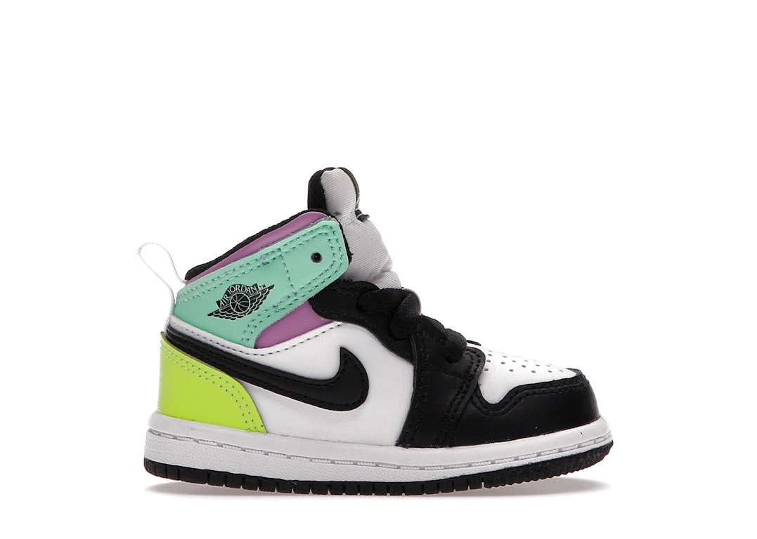 Pre-owned Jordan 1 Mid Pastel Black Toe (td) In White/black-volt-green Glow