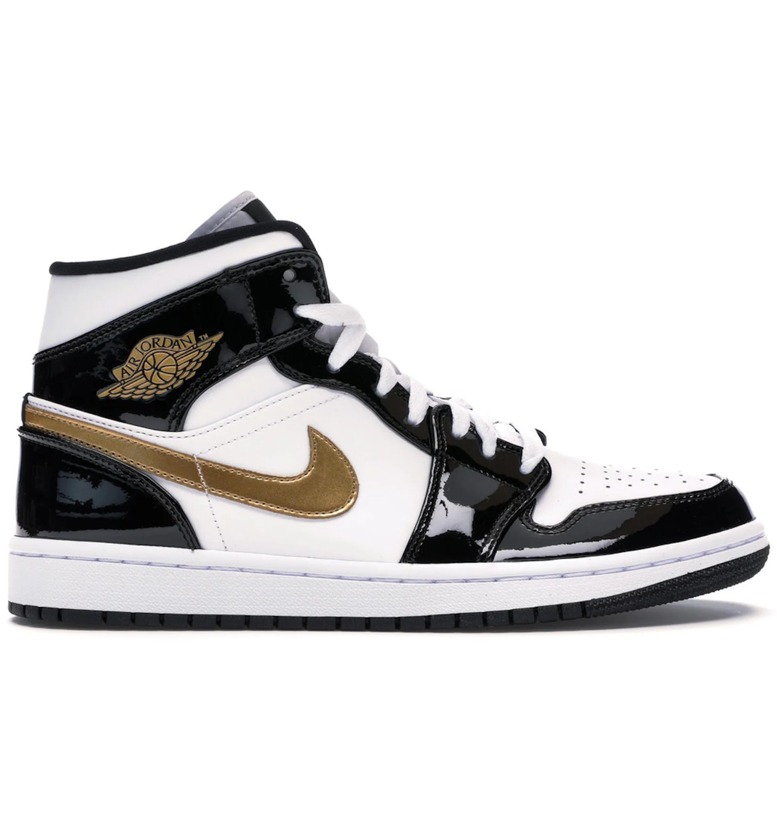 Jordan 1 Mid Patent Black White Gold Men s 852542 007 US
