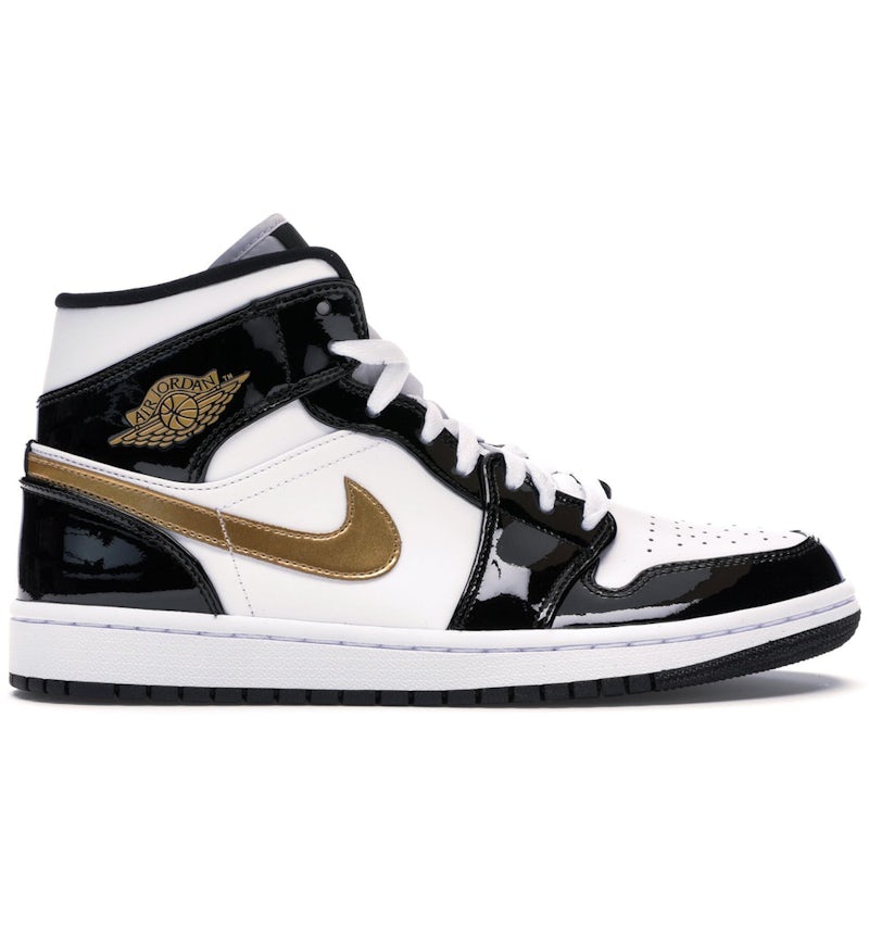 Jordan 1 Mid nero lucido bianco oro Uomo 852542 007 IT
