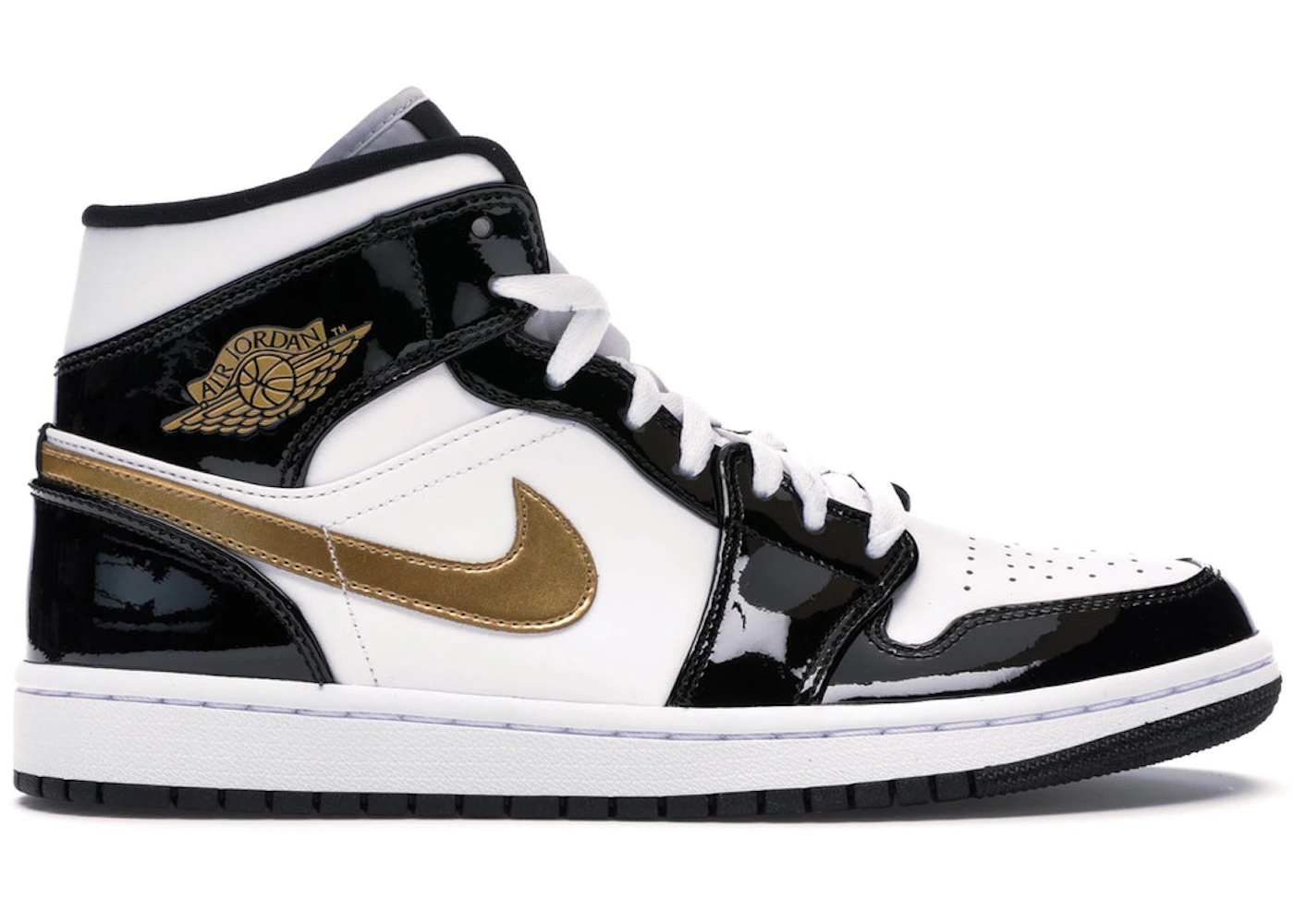 Jordan 1 Mid Patent Black White Gold Men s 852542 007 GB