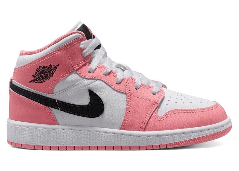 Jordan 1 Mid Sneakers in Pink Gaze/White/Black