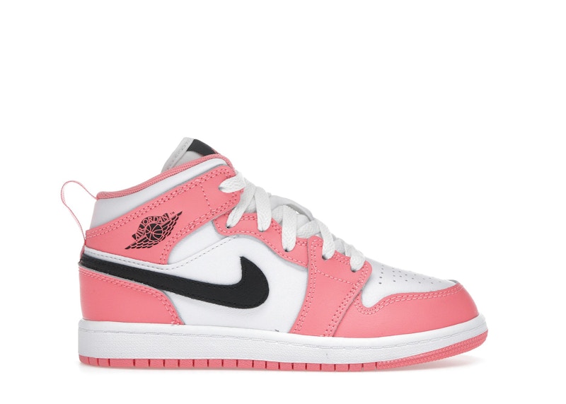 Jordan 1 Mid Sneakers in Pink Gaze/White/Black