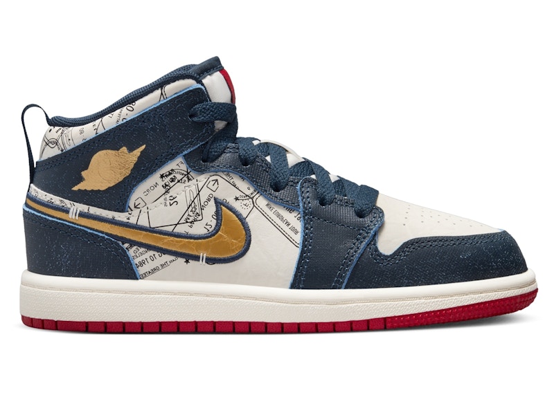 Jordan 1 Mid SE Armory Navy Pale Ivory Sport Red Metallic Gold (PS) -  FN1352-400 - US