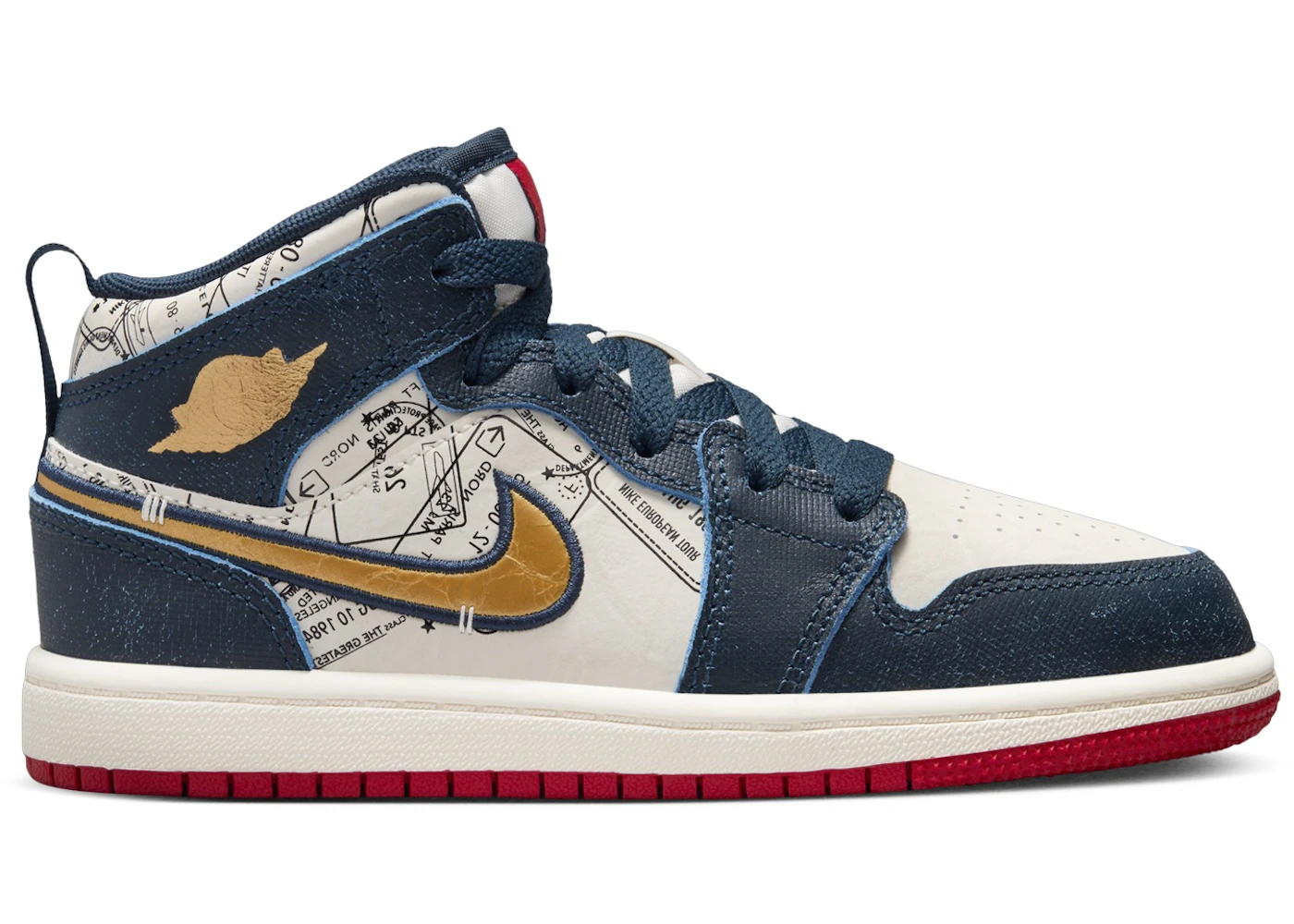 Jordan Mid SE Armory Navy Pale Ivory Sport Red Metallic Gold (PS