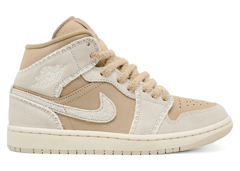 Pre-owned Jordan 1 Mid Se Cozy Girl (women's) Sneakers In Hemp/light Orewood Brown/sail