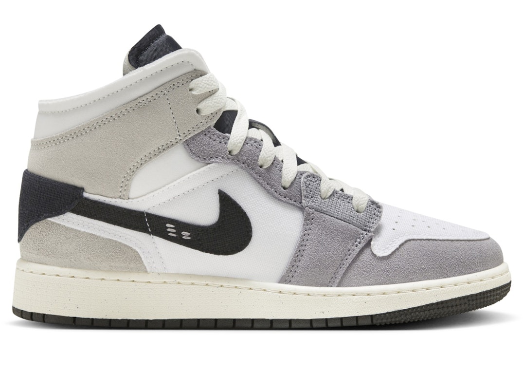 Pre-owned Jordan 1 Mid Se Craft White Cement Grey Black (gs) In Cement Grey/black/white
