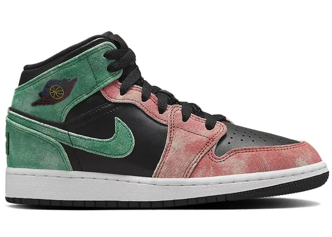 Pre-owned Jordan 1 Mid Se Mj's Playground (gs) In Black/pine Green/dune Red